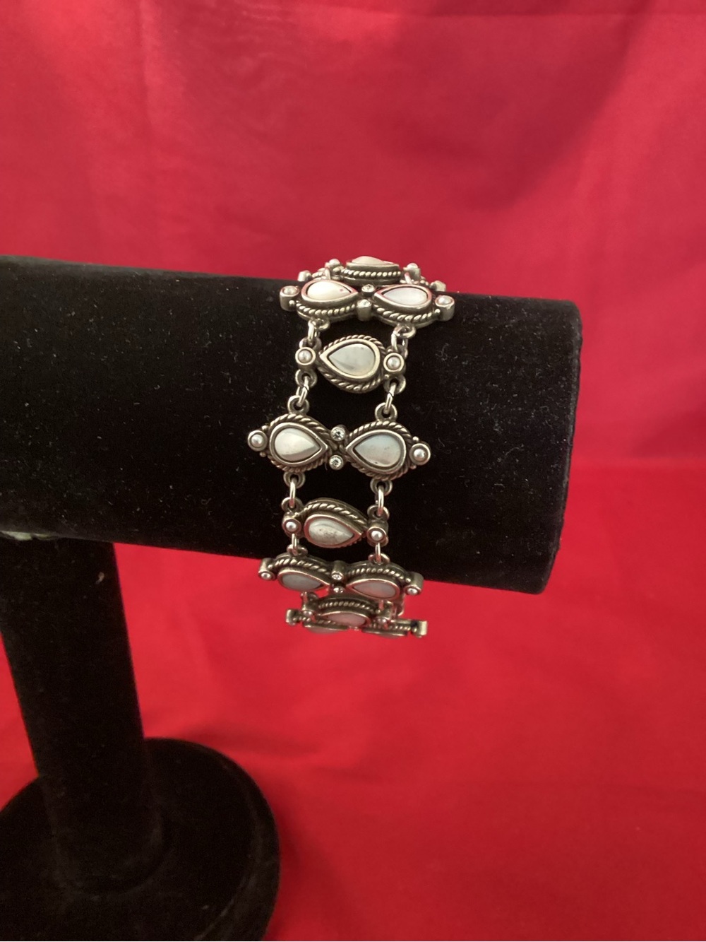 Myka signed Silver-Tone White Teardrop Link Bracelet